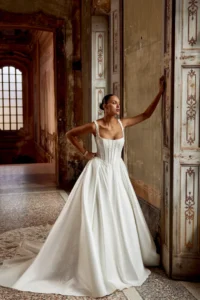 Stretch Mikado Ball Gown with Corset Bodice & Basque Waist